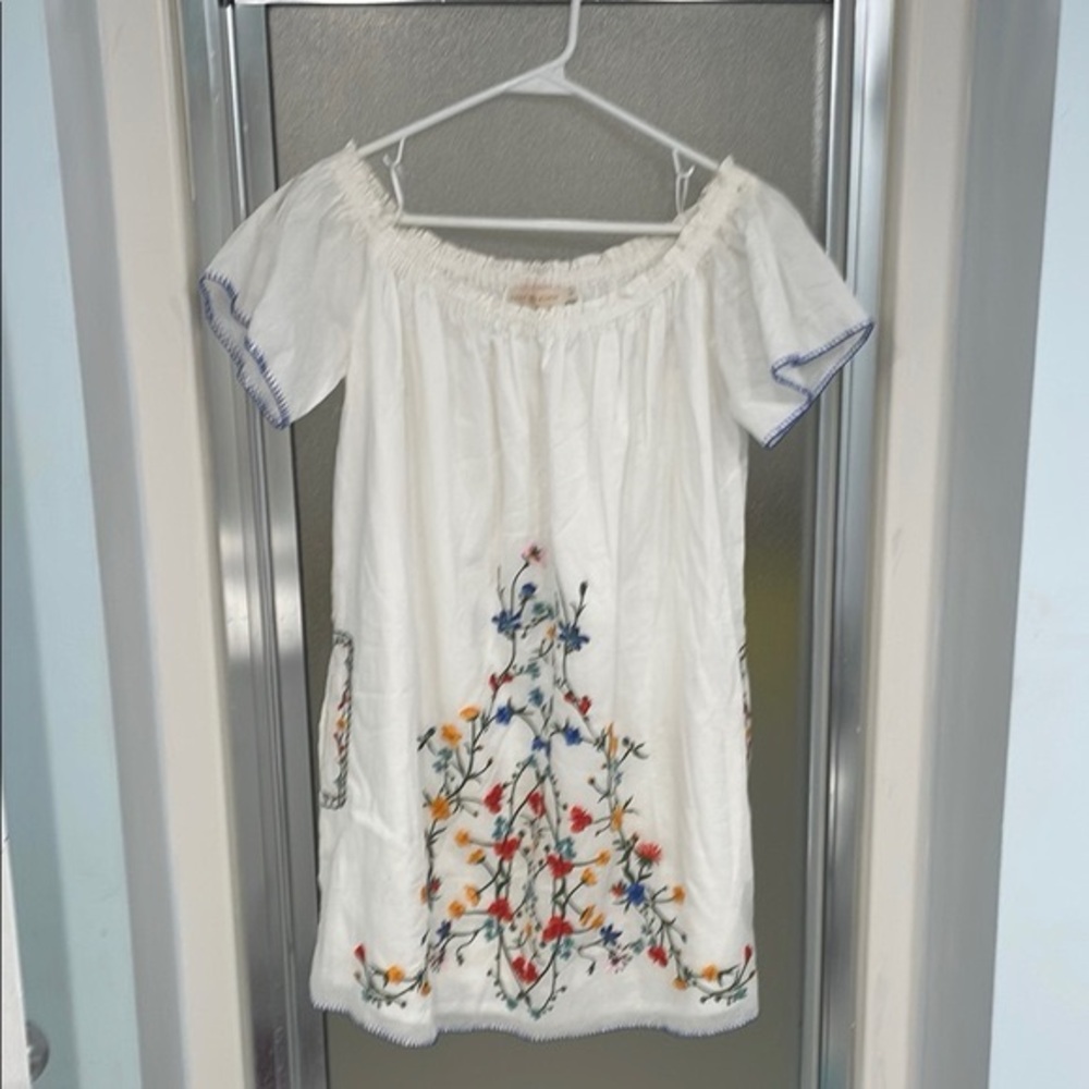 Tory Burch White &ampBlue Off-the-Shoulder Sundress – Size S